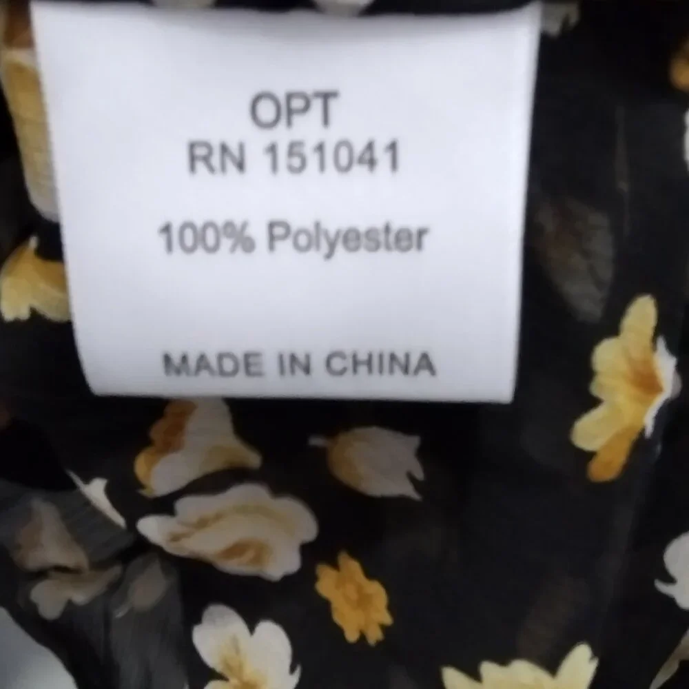 O.P.T. Floral Ruffle Neck Blouse Large Black Sheer Long Sleeve Romantic Top - Picture 13 of 15